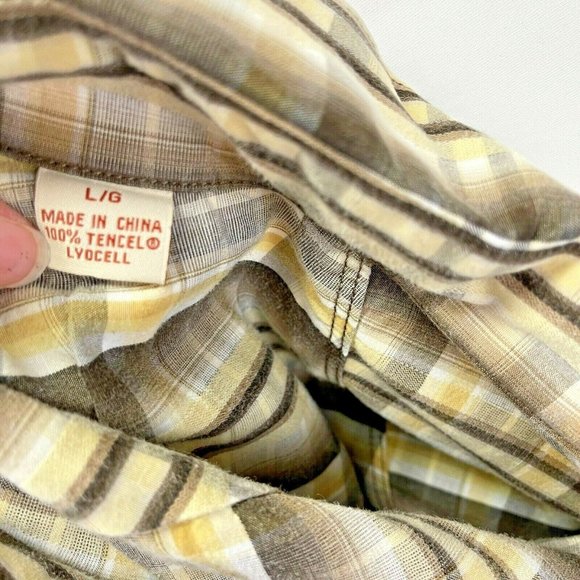 Tommy Bahama Hawaiian Button Down Dress Shirt Size Large Brown Yellow Plaid - Picture 9 of 9
